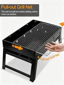 1pc Portable Foldable Charcoal Grill, With Pull-Out Ash Tray, Thickened Rust-Proof Grilling Rack, Lightweight Compact Grill, Suitable For Camping, Picnic, Beach, Backyard, Multi-Functional Outdoor Cooking Rack, Can Grill Meat, Seafood, Vegetables - A - View 8