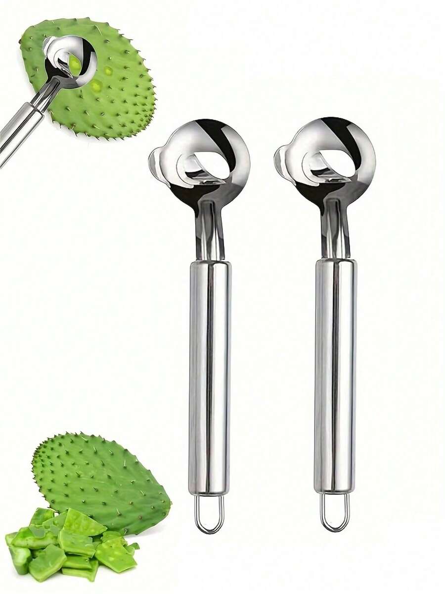 2pcs Stainless Steel Tools (Cactus Peeler), Multi-Functional Kitchen Tools, Cactus Peeler, Noodle Cutter & Spoon, Durable And Easy-To-Grip Handle