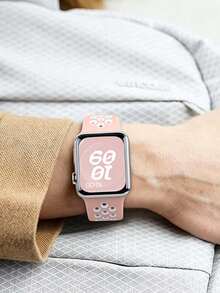 Huastonband 1pc Breathable Perforated Design Outdoor Sports Ultra-Thin Soft Silicone Material Watch Band, Compatible With Apple Watch Accessories SE Ultra Series S11 S10 S9 S8 S7 S6 S5, Compatible With Apple Watch Band 38mm 40mm 41mm 42mm 44mm 45mm 49mm 46mm Smart Watch Accessories Summer Beach Activity Party Women's Accessory Replacement Band, Band For Men - Pink - View 5