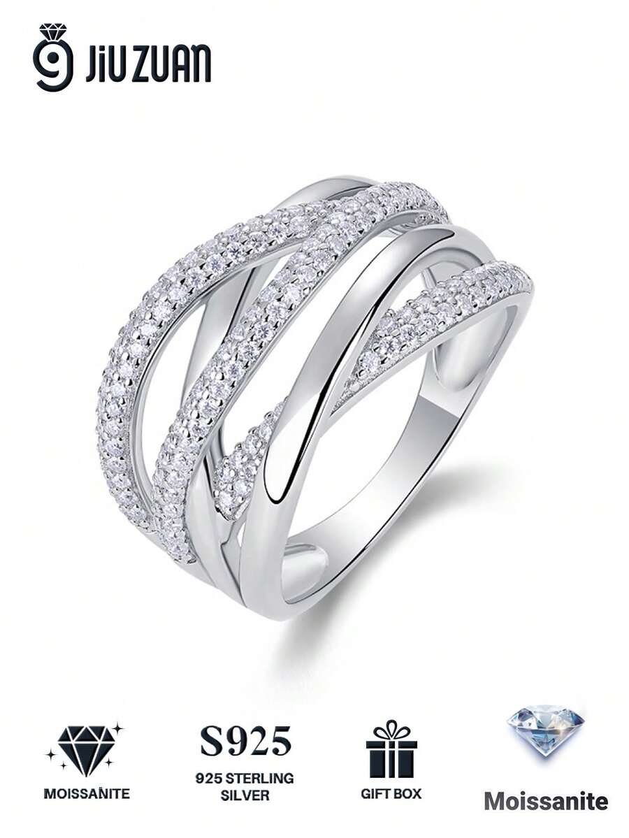 1 Piece Charming Women's 925 Sterling Silver Moissanite Ring, Ideal For Weddings, Proposals, Anniversary Parties And Valentine's Day Gifts