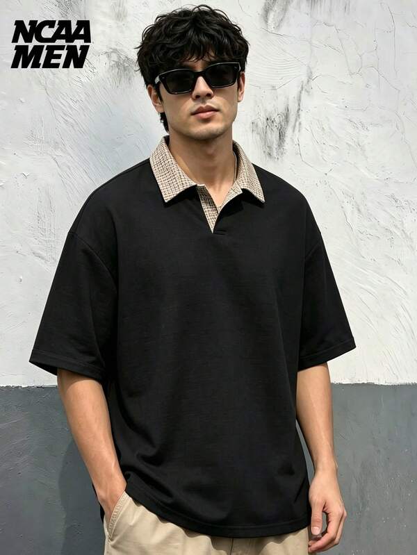 Men's Minimalist Casual Short Sleeve Patchwork Design Versatile Daily Commute Spring Summer