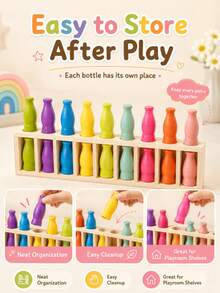 GENAI Montessori Wooden Color Sorting Toy For Kids, Back To School Logic Game, Toddler Matching Gift, 10 Pairs Of Bottles - Multicolor - View 7