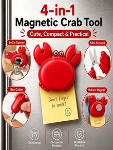 4-In-1 Cute Crab Magnetic Bottle Opener, Multi-Functional Beer Opener Fridge Magnet, With Paper Cutter And Mini Scissors, Kitchen Gadget, Home Essential Cute Tool, Gift For Family And Friends - Multicolor - View 3