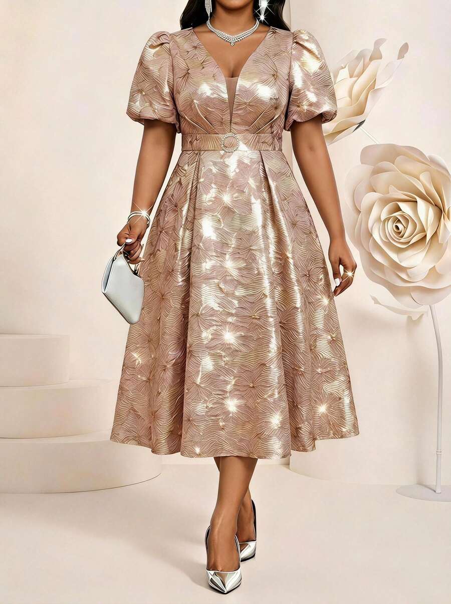 SHEIN Lady 大码女士优雅派对束腰长裙 - 粉色 - 查看 1