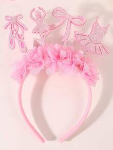 1pc Pink Ballet Girl Floral Headband,Exquisite Glitter Ballet&Shoes Dancing Girl&Bow&Ballet Skirt,Elegant Fashion Stage Performance Hair Accessory - Pink - View 7