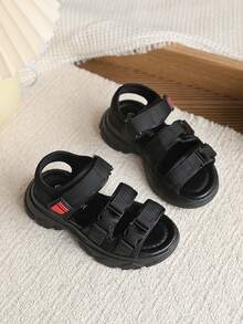 1 Pair Girls' Soft Sole Fashion Versatile Outdoor Non-Slip Flat Sandals, Toddler Beach Sandals - Black - View 5