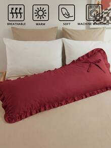 1pc Burgundy Ruffled With Ties Solid Color Long Pillowcase (Without Insert), Comfortable And Breathable Polyester Fiber Suitable For All Seasons, Applied To Bedroom Scenes, Home Decoration, Versatile Daily Fresh And Cute - Burgundy - View 5