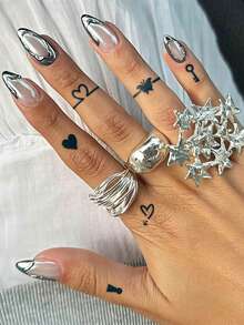 Herbal Juice Semi-Permanent Tattoo Sticker Heart & Butterfly Pattern 14 Days No Fading Music Festival Party Gift Finger Ear Behind Shoulder Neck Collarbone Body Temporary Tattoo Sticker 1pc/Pack - Blue - View 4