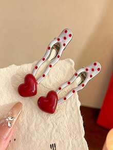 Vintage Fashion Polka Dot Heart-Shaped Hair Clip, Cute Clip, Spring/Summer High-End Multi-Functional Side Clip Accessory - 彩色 - 查看 7