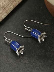 Gmzalx Enamel Flower Bud Earrings, 3D Tulip, Versatile Earrings For Daily Commute, Dating And Artistic Occasions - Blue - View 6