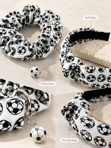 2er Set Haaraccessoires im Fußball-Weltcup-Thema, Damen Outdoor Stirnband und Pferdeschwanz-Scrunchie mit Anhänger, geeignet für Spieltag, Partygeschenke und tägliche Sportbekleidung - A+B - Übersicht 7