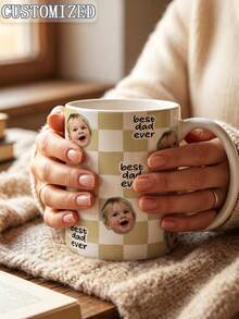 Taza de cerámica personalizada con cara de mascota a cuadros, taza de café con retrato de perro personalizado, impresión de doble cara de 11 onzas, mejor papá de perro, regalo personalizado para el Día del Padre y cumpleaños del dueño de la mascota - multicolor - Ver 5