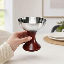 1pc 304 Stainless Steel Footed Ice Cream Cup With Wood Pedestal Base Multipurpose Dessert Bowl For Cafe Restaurant Home Use - Multicolor - View 6