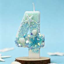 Vela de Número con Brillo Tema Oceánico Creativo (Pieza Única, Números Opcionales 0–9): Disponible en Estilos Azul o Rosa, Decorada con Estrellas de Mar, Conchas, Corona de Strass y Elementos de Sirena o Subacuáticos. Diseño sin Humo, Adecuado para Aniversario de Pareja, Fiesta de 18 Años de Niñas, Baby Shower y Celebración con Tema de Playa de Verano. - Ver 33