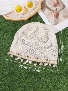 1件波希米亞復古刺繡貝殼針織帽，鉤編頭飾，適合度假旅行拍照 - 彩色 - 查看 6