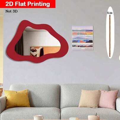 Red Irregular Cloud Shaped Mirror Wall Sticker, Wavy Frameless Aesthetic Mirror Decal, Abstract Uneven Edge Self Adhesive Mirror Wall Decor For Bedroom Living Room Entryway Home Aesthetic Ornament Gift