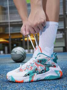 Men's Basketball Shoes Lightweight Sports Shoes Training Shoes Women's Unisex Breathable Sports Outdoor Unisex High-Quality Sports Shoes Random Print Pattern - White Moon - View 2