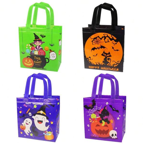 Bolsas de regalo de tela no tejida para Halloween con patrones de calabaza, fantasma, gato negro y murciélago, bolsas de dulces para fiesta de truco o , bolsas pequeñas de embalaje de regalo, bolsas de recuerdo para eventos escolares, suministros de decoración para fiesta de Halloween