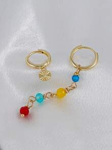2pcs Exquisite Colorful Stone Pendant Earrings Set, Suitable For Women's Daily Wear, Dating, Party, Music Festival Layering - Yellow Gold - View 3
