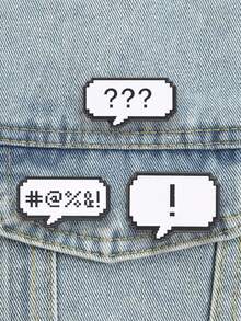 3Pcs Pixel Speech Bubble Enamel Pins Set Swear Symbol Exclamation Question Mark Retro Game Lapel Brooch Gamer Backpack Decor Gift - Black and White - View 4