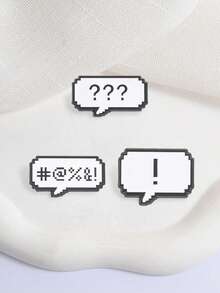 3Pcs Pixel Speech Bubble Enamel Pins Set Swear Symbol Exclamation Question Mark Retro Game Lapel Brooch Gamer Backpack Decor Gift - Black and White - View 5