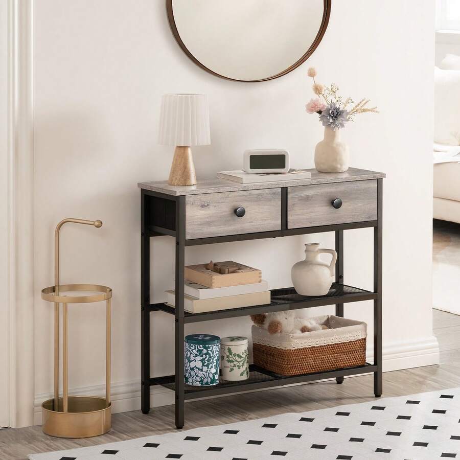 Console Table, Slim Console Table With 2 Non-Woven Drawers, Hallway Table With Storage, Slim Sofa Table For Small Spaces, Living Room - Grey - View 1