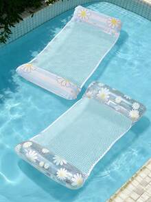 Daisy Glitter Transparent Inflatable Water Hammock Float, Breathable Mesh Pool Raft With Dual Inflatable Head And Foot Pillows, Foldable Portable Swimming Bed For Beach, Pool And Summer Vacation - Multicolor - View 18