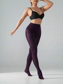 Women Purple High Waist Soft Smooth Hosiery Stretch Resistant Anti-Run Skin Beautifying Sheer Pantyhose For Daily Commute Dating Outfits - Purple - View 4