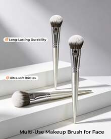 GUOXIAONIU 1pc Angled Blush Brush, Soft Synthetic Bristles, No Clumping Multi-Function Blush & Contour Makeup Brush, Suitable For Cream And Powder Blush - Rose Gold - View 3