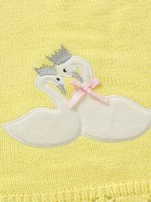 四季純棉嬰兒毯 新生兒毯 可愛天鵝刺繡 女嬰舒適毯 推車毯 兒童毯 嬰兒必需品 - 淺黃 - 查看 6