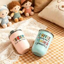 1pc 12oz Stainless Steel Oval Insulated Tumbler With Lid, Portable Travel Mug, Suitable For All Seasons, Teacher's Day Gift - Color - View 5