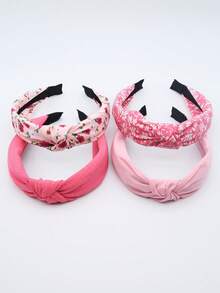 4pcs/Set Bando Lebar Kain Motif Bunga Pink Warna Polos, Hadiah Hari Wanita, Aksesori Rambut Manis, Cocok untuk Penggunaan Sehari-hari, Liburan, dan Pesta - Berwarna merah muda - View 2