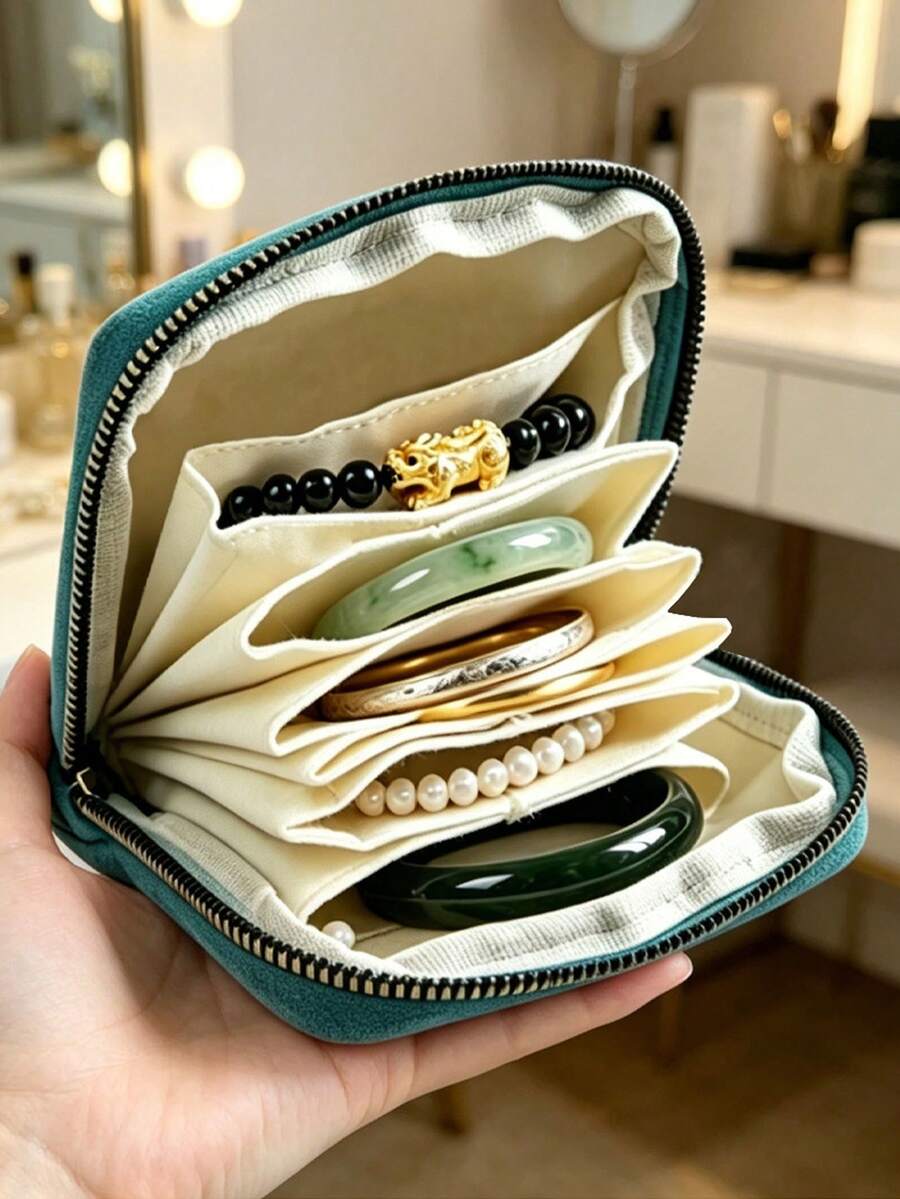 1pc Portable Tassel Zipper Jewelry Storage Bag, Multi-Layer Jewelry Organizer, Bracelet Storage Pouch