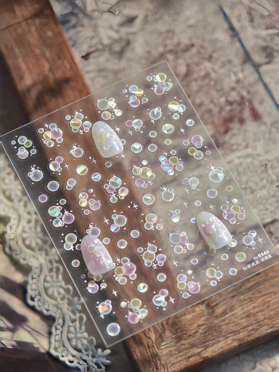 1片5D贝壳亮面美甲贴纸,彩色泡泡美甲贴纸,简约透明美甲装饰,DIY自粘美甲贴纸,持久易贴美甲贴纸,适合女性和女孩 - 彩色 - 查看 1