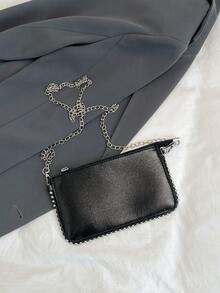New Fashion Shoulder Bag, Beaded Crossbody Bag, Chain Strap Women's Bag, Mini Envelope Bag - Black - View 4