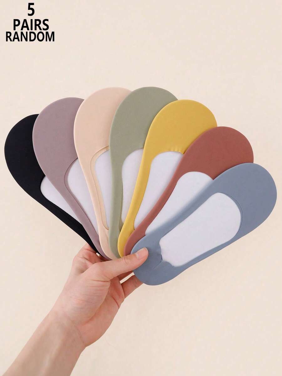 5 Pairs Random Color Solid Women's Low Cut Invisible Boat Socks - Multicolor - View 1