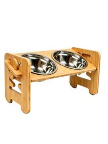 Bamboo And Wood Cat And Dog Bowl Stand Pet Double Bowl Feeder Adjustable Wooden Stand For Small And Medium Dogs Cat And Dog Neck Protection Feeder - Large Capacity - View 10