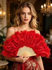 1pc D EXCEED Faux Feather Fan 20s Vintage Folding Fan Dance Hand Fan Costume Dance Performance Tea Party Wedding Decoration Cosplay Party - Multicolor - View 2