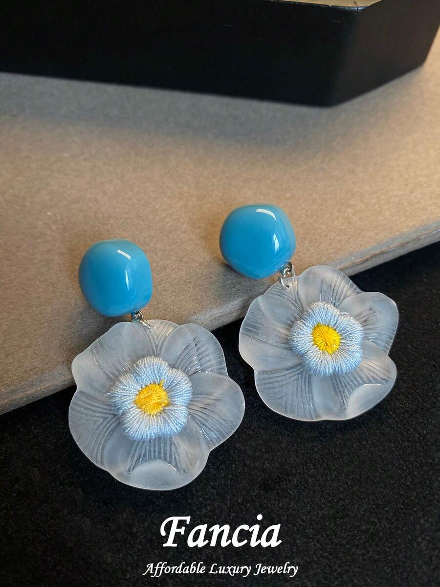 1 Pair Elegant Resin Flower Drop Earrings, Vacation Style, Suitable For Women's Daily And Vacation Wear - Multicolor - View 1
