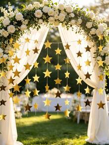 33/66pcs/String Gold Star Hanging Banner, Double-Sided Shiny Stars, Suitable For Wedding, Engagement, Birthday, Graduation Party And Other Occasions Photo Backdrop Decoration - Gold - View 4