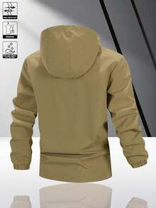 Jaket Kasual Pria Minimalis Warna Polos dengan Tudung, Resleting Halus & Kancing Jepret, Tahan Angin & Tahan Lama, Pas Nyaman dengan Potongan Rapi, Jaket Pria Serbaguna untuk Musim Semi/Gugur - Khaki - View 2