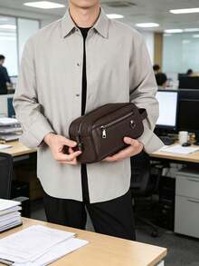 Minimalist Business Men's Clutch Bag, Lightweight Large Capacity Square Pouch For Outings And Commuting - Brown - View 5
