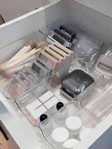 7pcs/6pcs/5pcs/1pc Exquisite Transparent Desktop Cosmetic Storage Box, Customizable Vanity Organizer For Girls, Eyeshadow, Lipstick, Perfume, Face Mask, Makeup Brush Storage - Clear - View 5