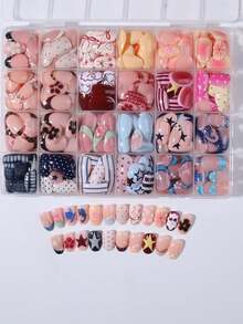 24pcs Short Oval Polka Dot Nail Press-On, Short Polka Dot Nails Make Your Fingertips Shine, Perfect For Parties, Dances, And Daily Use(One Style) - Multicolor - View 5