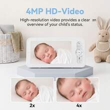 2K 2.4GHz WiFi Baby Monitor, Phone App & 5'' Screen Control, Smart Night Light, Night Vision, Cry Motion Sound Detect, 360° Camera, Smartphone - White - View 7