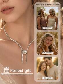 FAAABULS European And American Cross-Border Open High-End Pearl Choker With Tassel Rhinestone Bridal Evening Versatile Collarbone Necklace - Silver - View 5