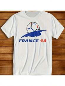 Men's Vintage France 98 T-Shirt With Official Logo And Number, Retro Football Jersey Design, Comfortable For Summer. - 白色 - 查看 1
