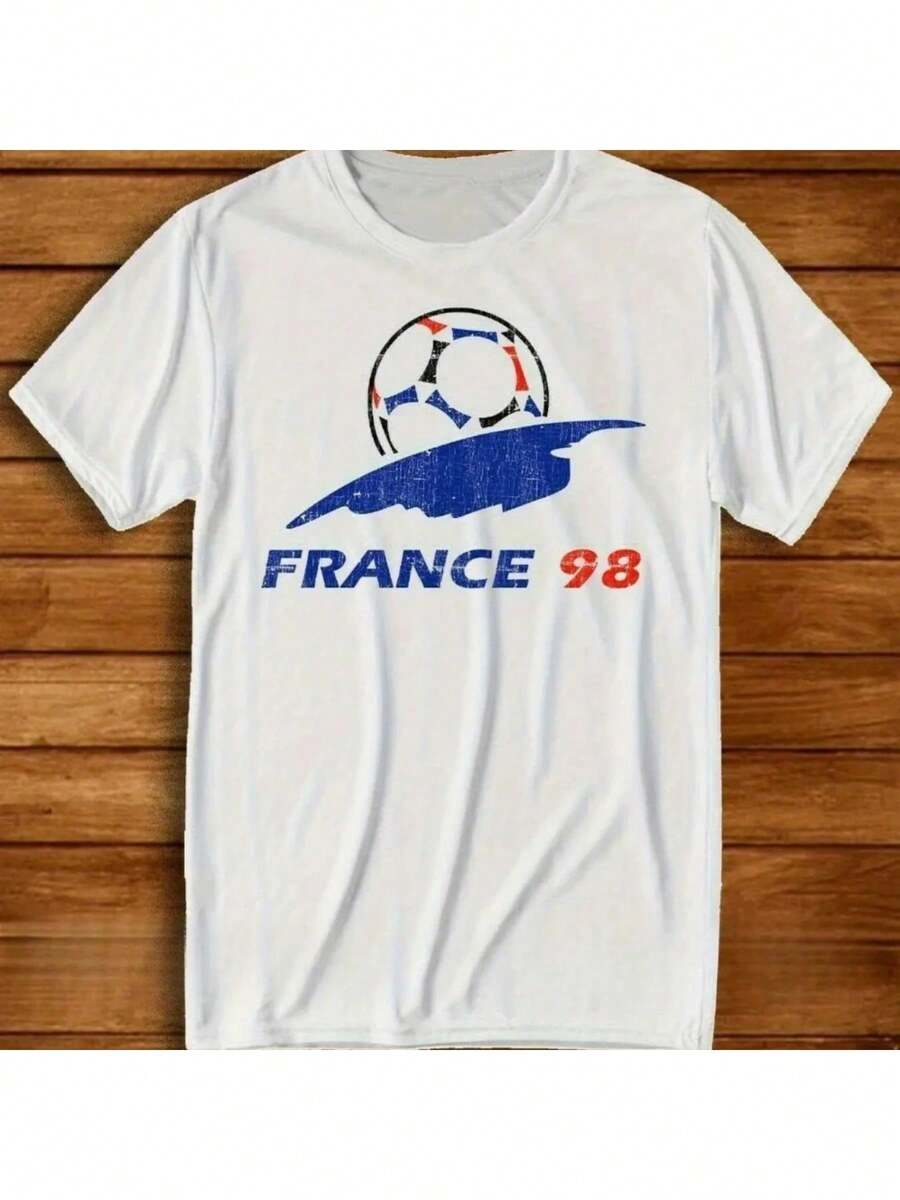 Men's Vintage France 98 T-Shirt With Official Logo And Number, Retro Football Jersey Design, Comfortable For Summer. - 白色 - 查看 1