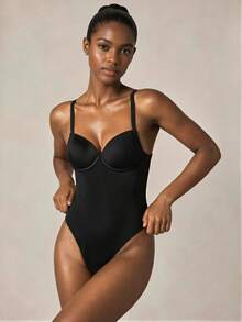 Veilyse Best-Selling Women's Shapewear With Back Tie, Built-In Bra, Bust Support And Abdomen Shaping, One-Piece Bodysuit For Summer - Black - View 8