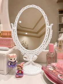 1pc Vintage Double-Sided Makeup Mirror Suitable For Daily Use - White - View 2